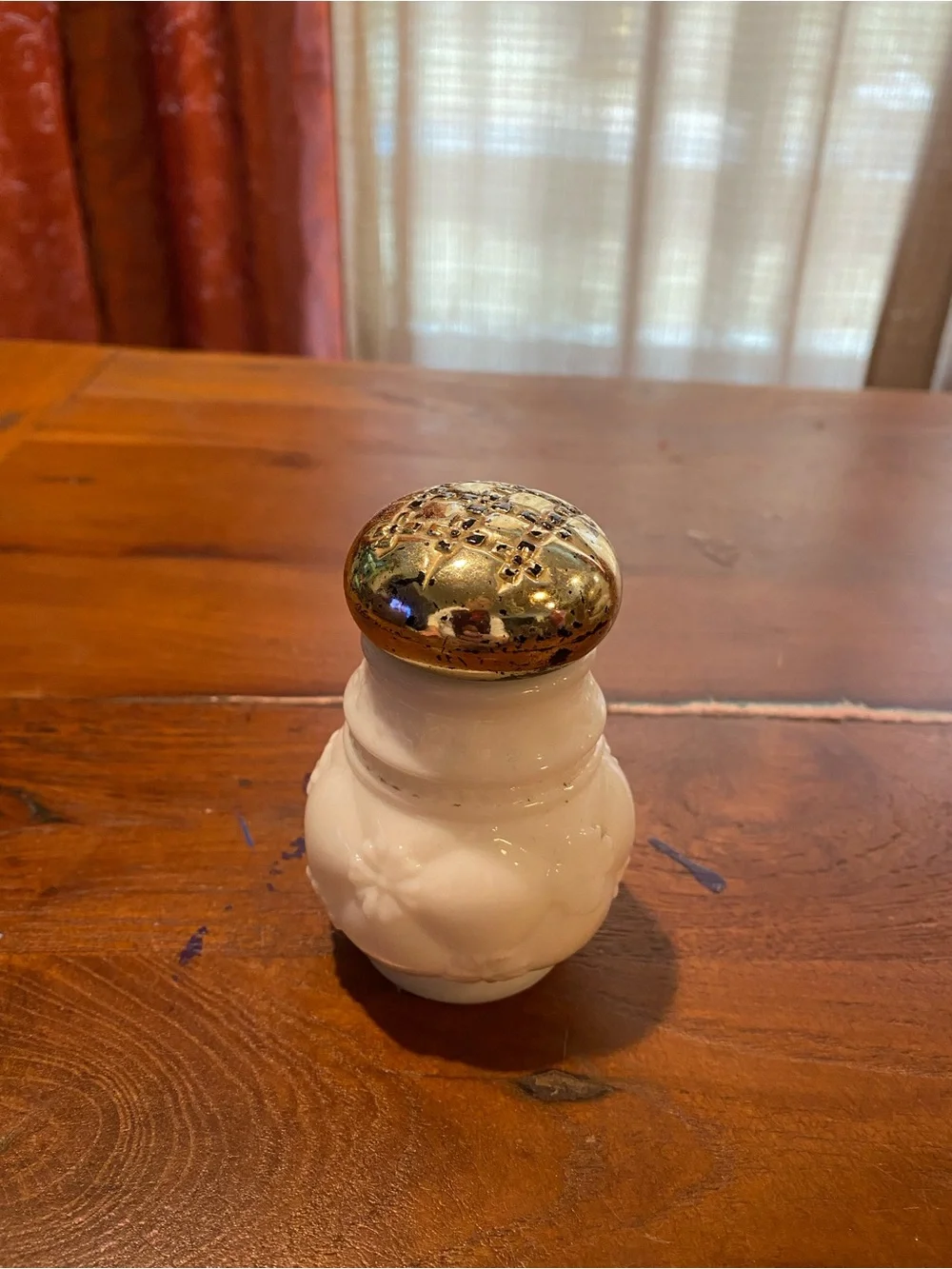 Milk Glass powder storage bottle with Gold-Tone Top